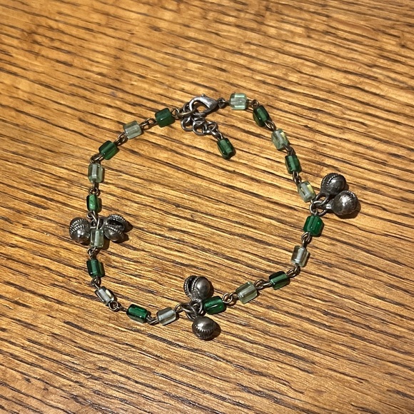 Vintage Aurora Borealis Green White Beads Anklet Bracelet 9”w/extra chain - Picture 4 of 7